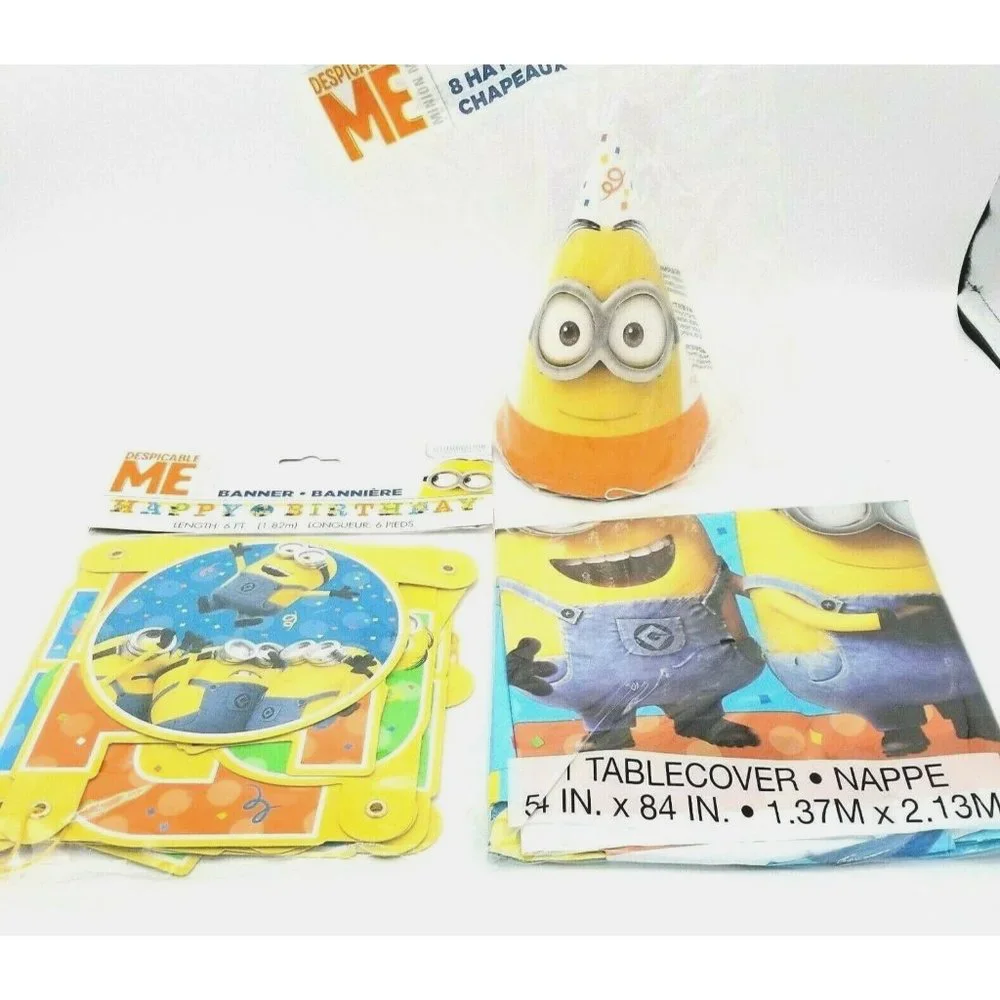 Despicable Me Minions Birthday Party Decorations Hats Tablecloth Banner NEW - Picture 1 of 4
